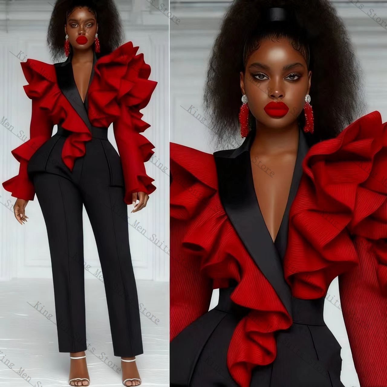 Women'S Formal Wear For A Wedding Guest - Red Black Women Suit Set 2