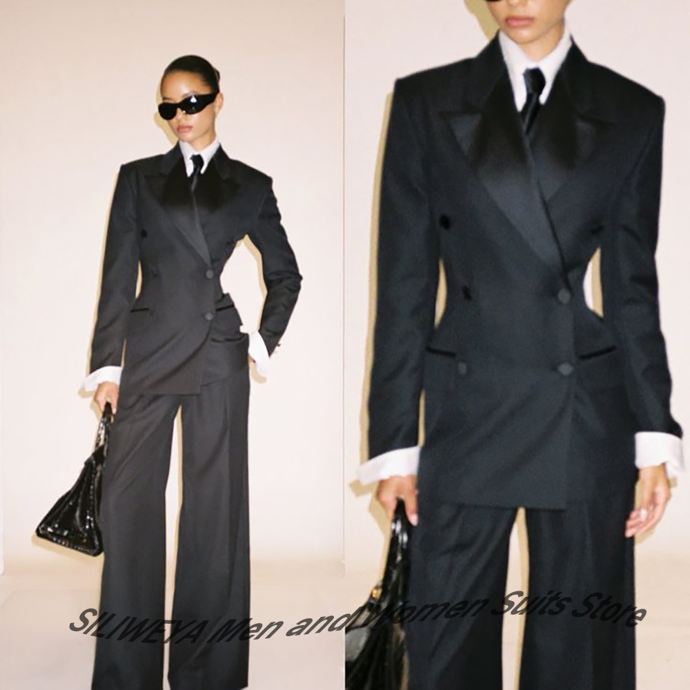 Women Formal Wear Black - Professional Women's Black Double-Breasted Suit Slim