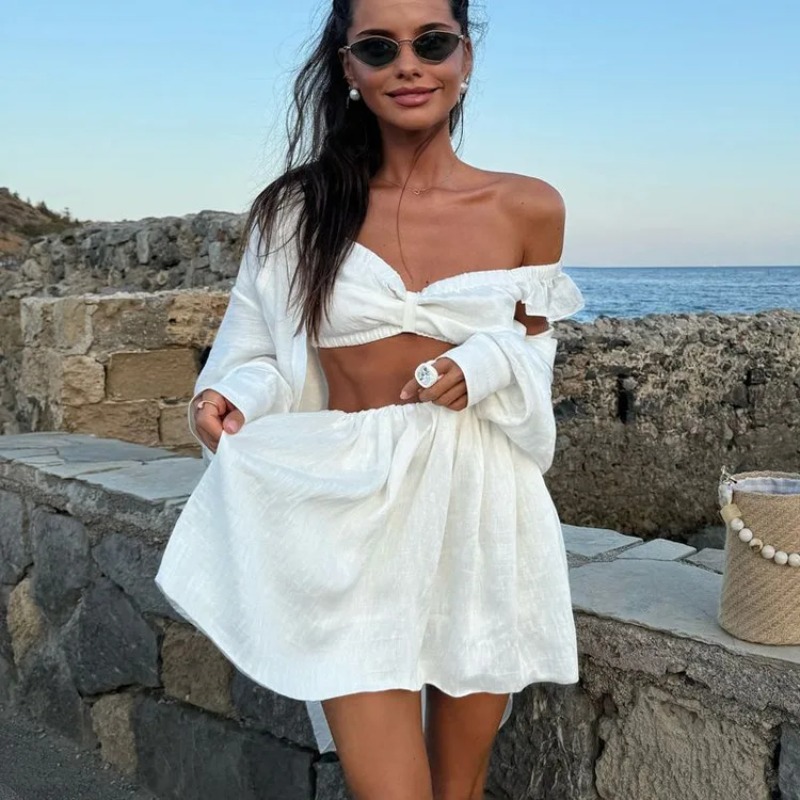 Women Formal Wear For Office - Tank Top Puffy Mini Skirt Two