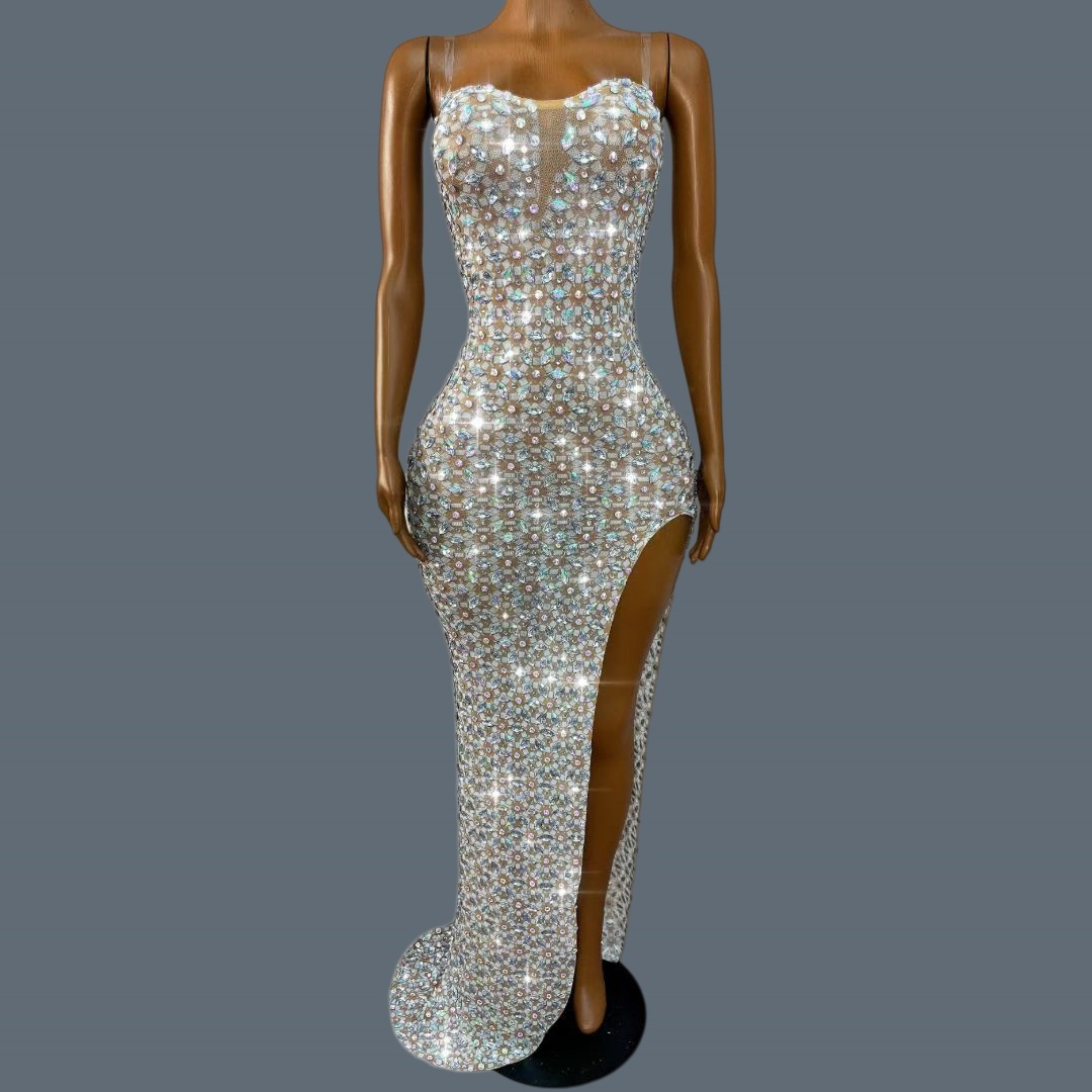 Women Formal Wear Photoshoot - Formal Strapless High Side Slits Dress