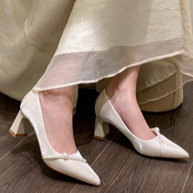 Women Formal Wear For Office - Elegant Pearl Embellished Pointed Toe Block