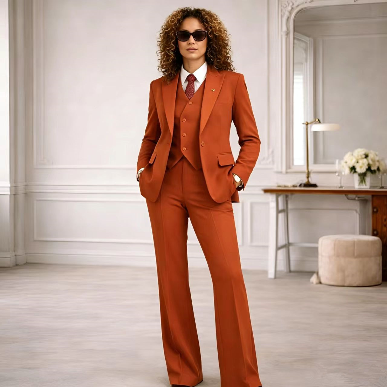 Women Formal Wear Tailor - Rust Women's Suits 3 Pcs Vintage