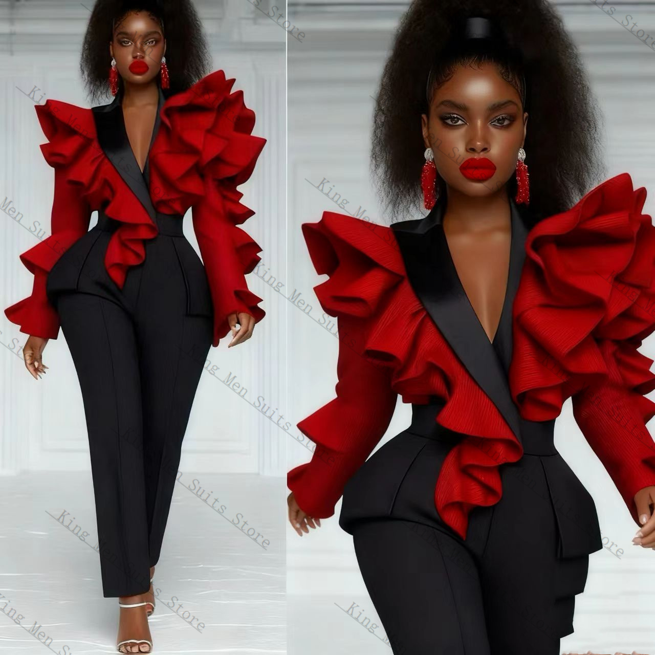 Red Black Women Suit Set 2 Pcs - Women'S Formal Wear For A Wedding Guest review and price