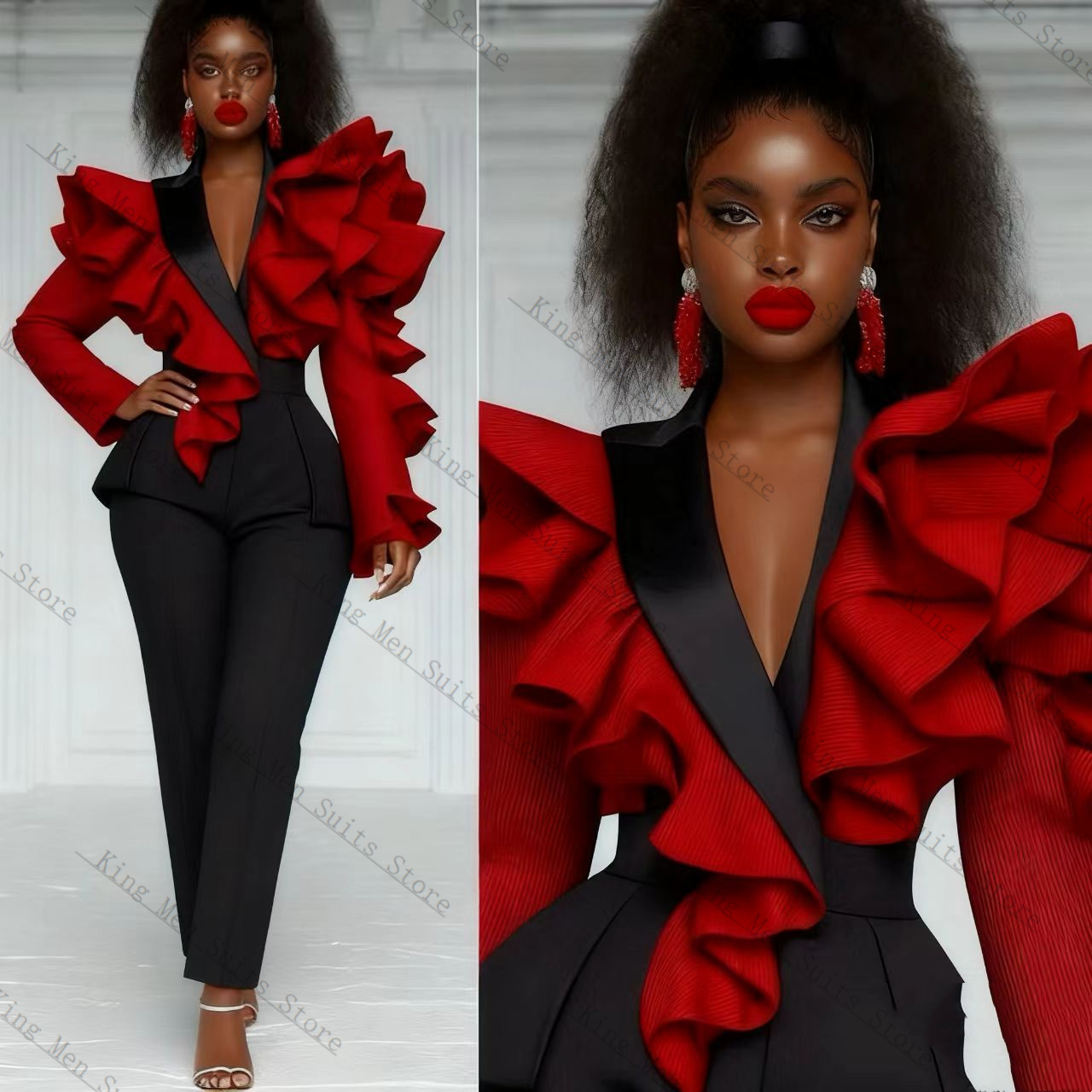 Red Black Women Suit Set 2 Pcs - Women'S Formal Wear For A Wedding Guest review and price
