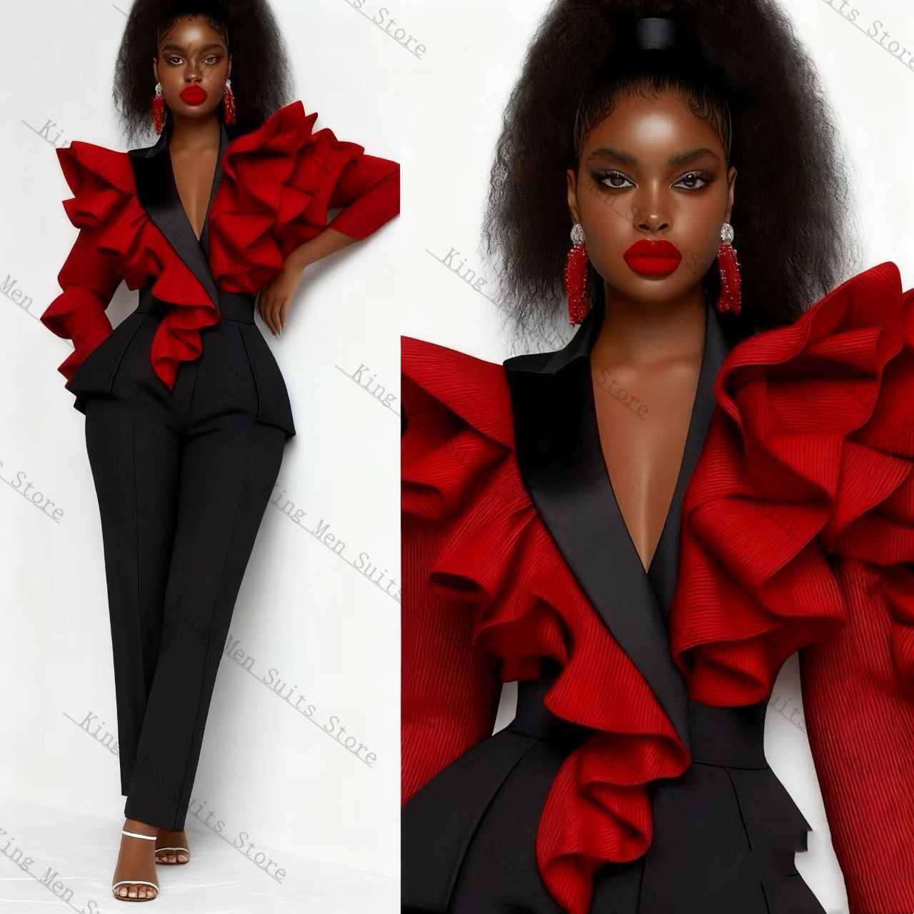 Red Black Women Suit Set 2 Pcs - Women'S Formal Wear For A Wedding Guest review and price