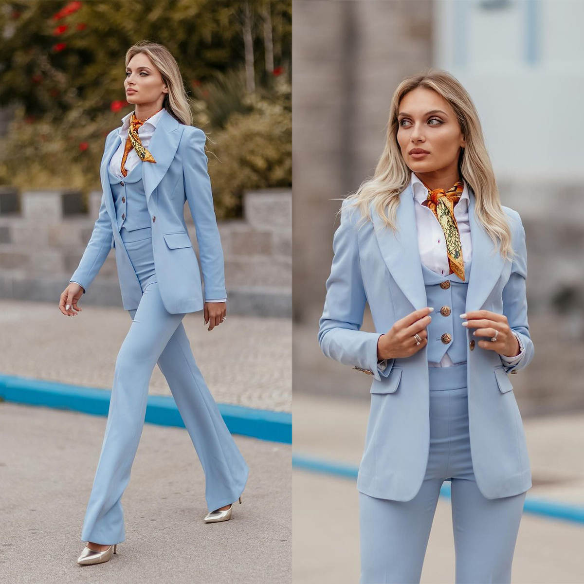 Women Formal Suits Sky Blue Pe - Women Formal Wear Tailor review and price