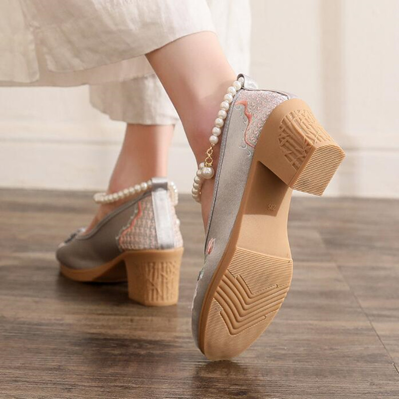 Women Vintage Pearls Ankle Str - Pump Heel Block review and price