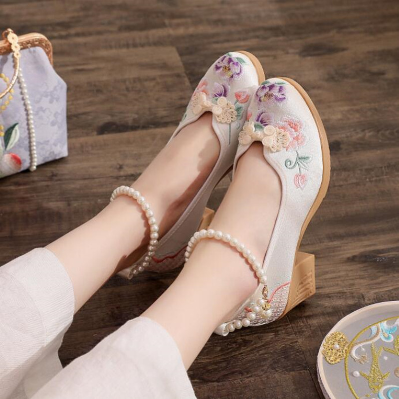 Women Vintage Pearls Ankle Str - Pump Heel Block review and price