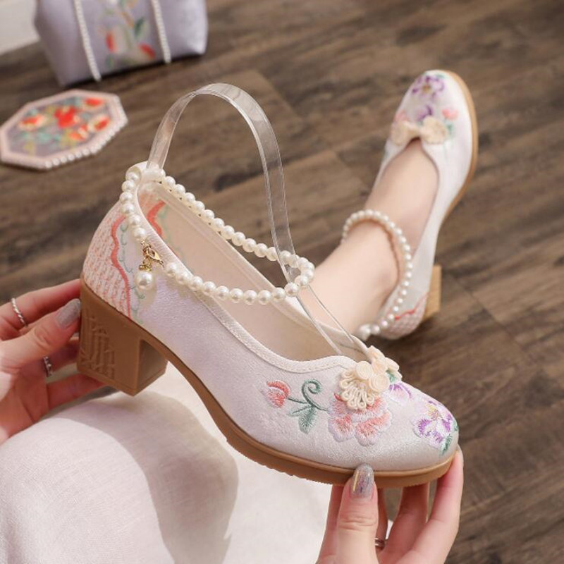 Women Vintage Pearls Ankle Str - Pump Heel Block review and price