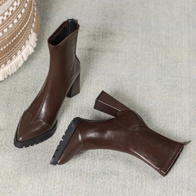 Pointed Toe French Tight Boots - Pump Heel Block review and price
