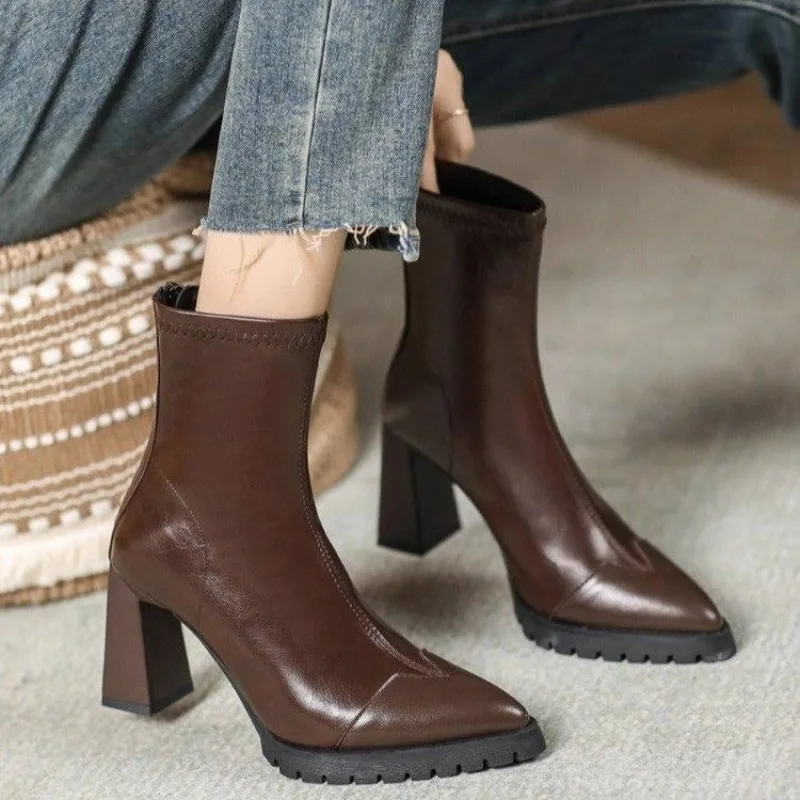 Pointed Toe French Tight Boots - Pump Heel Block review and price