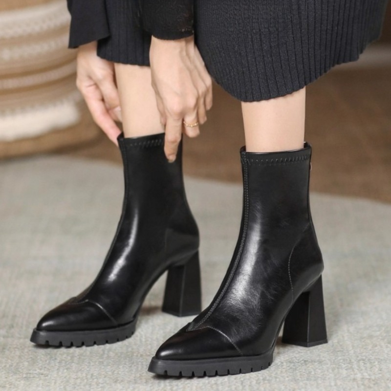 Pointed Toe French Tight Boots - Pump Heel Block review and price