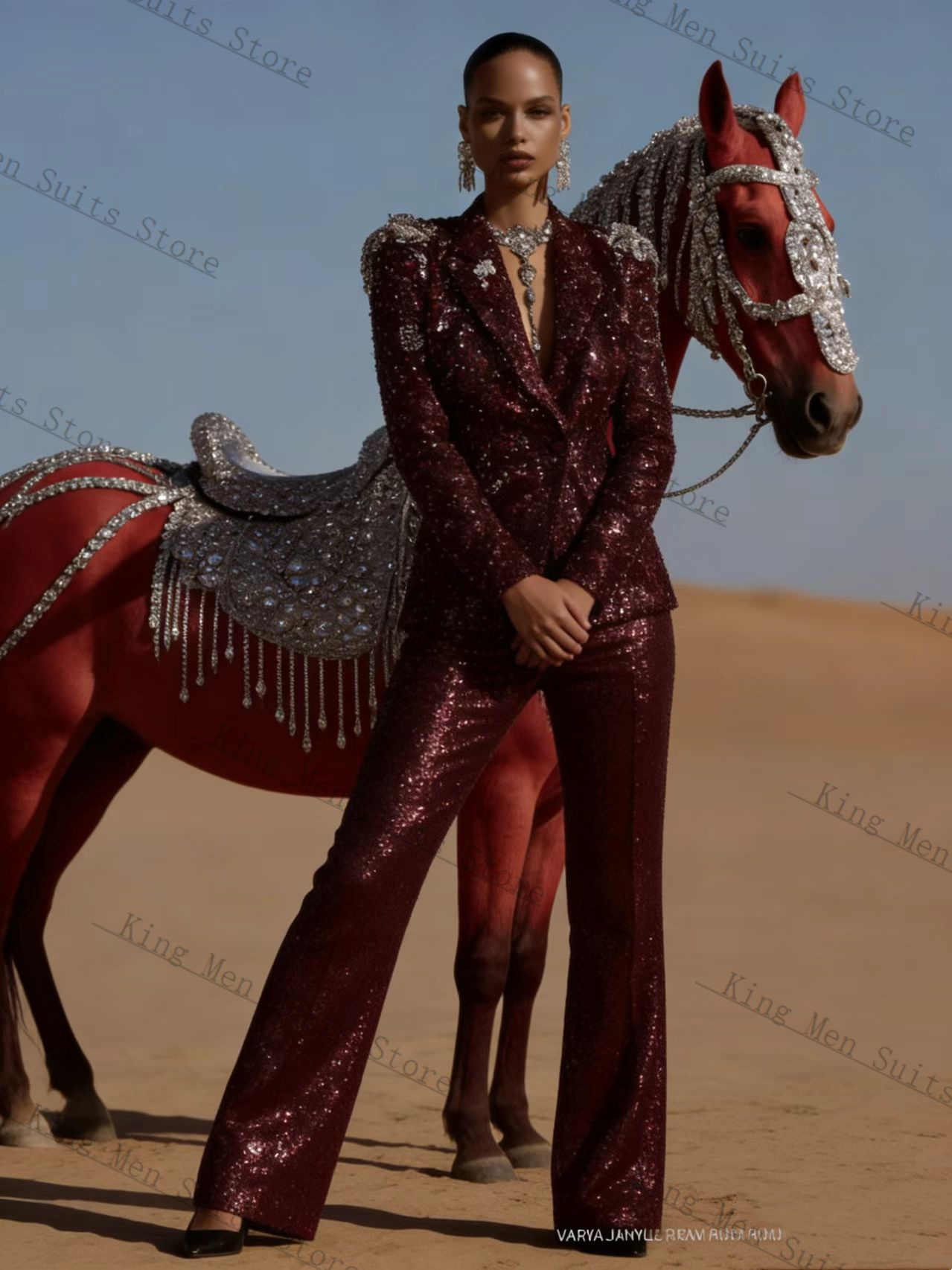 Burgundy Shiny Women Suit Set  - Women'S Formal Wear For A Wedding Guest review and price
