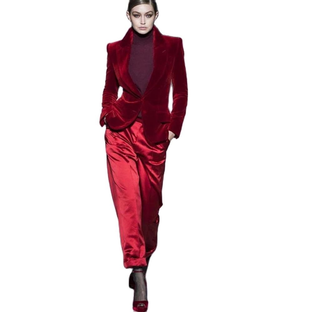 Women Pant Suits Wine Red Velv - Women'S Formal Wear Wedding review and price