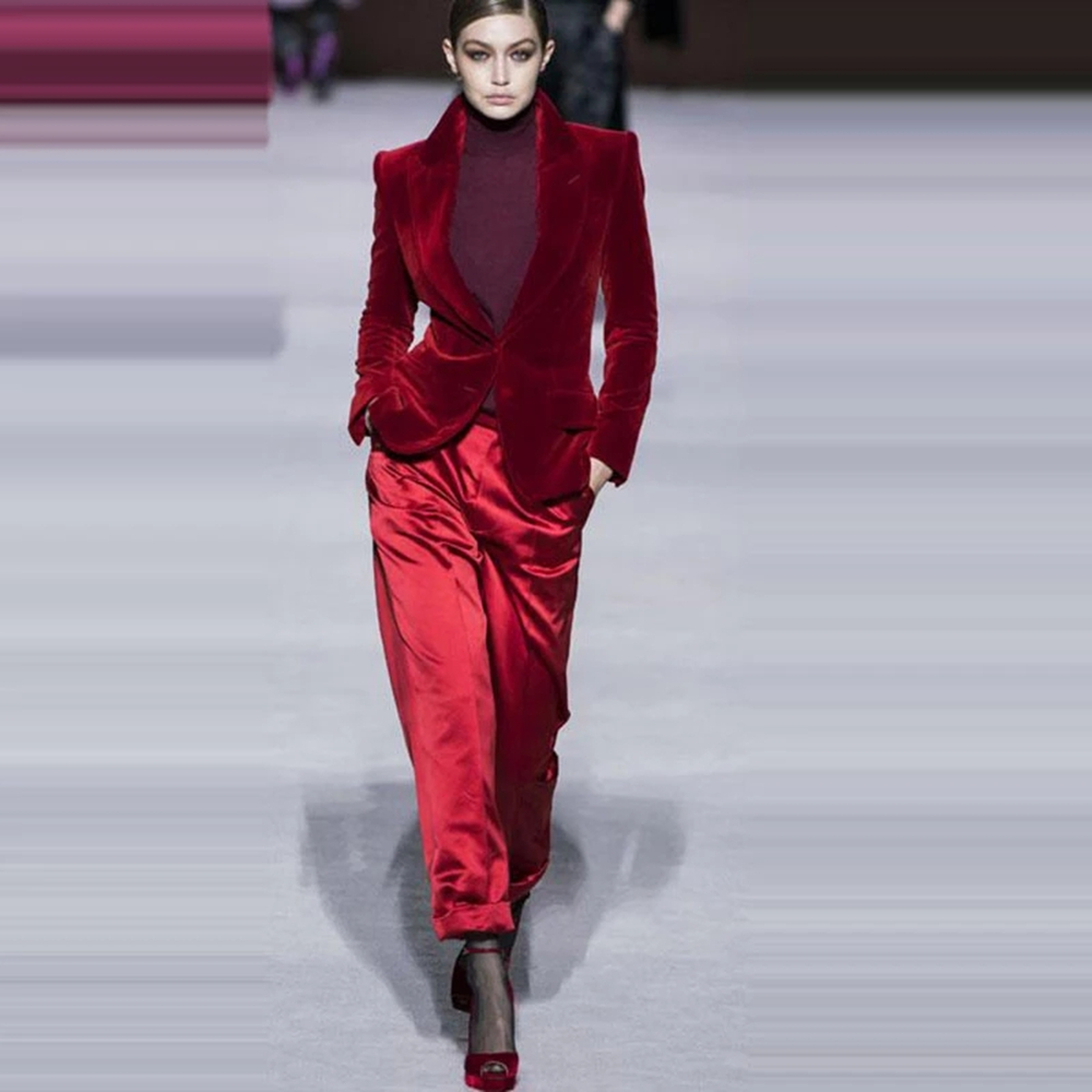 Women Pant Suits Wine Red Velv - Women'S Formal Wear Wedding review and price