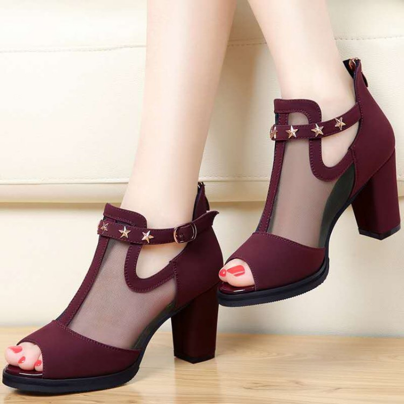 Mesh Peep Toe Block High Heels - Women Formal Wear For Office review and price