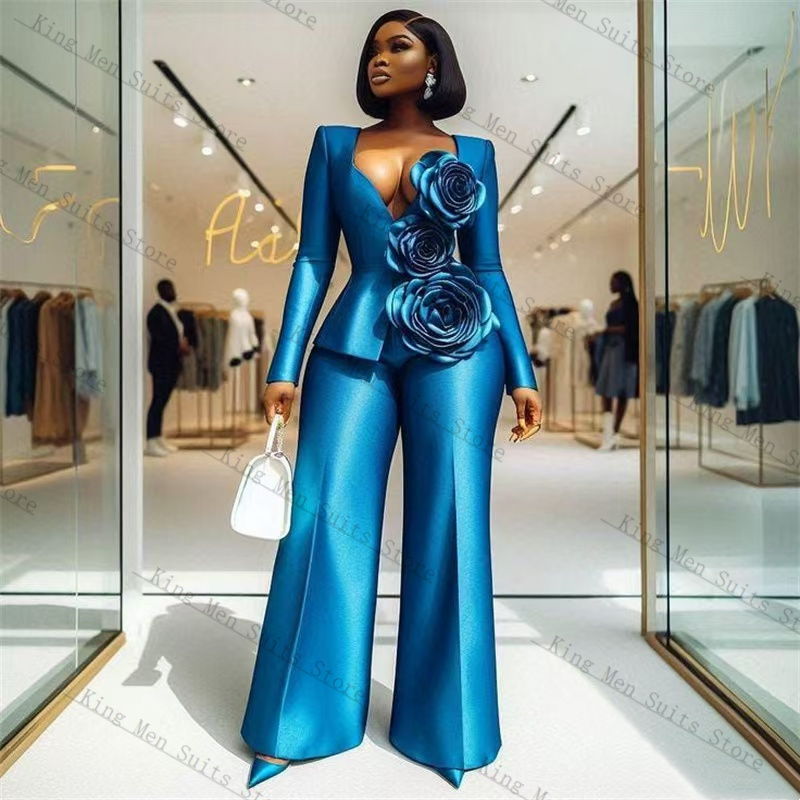 Blue Satin Women Suit Set 2 Pc - Women'S Formal Wear For A Wedding Guest review and price